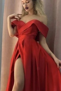 A-Line Off-the-Shoulder Long Prom Dresses Formal Evening Gowns 601889