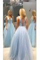 A-Line Tulle V-Neck Long Prom Dresses Formal Evening Gowns 601890