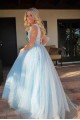 A-Line Tulle V-Neck Long Prom Dresses Formal Evening Gowns 601890