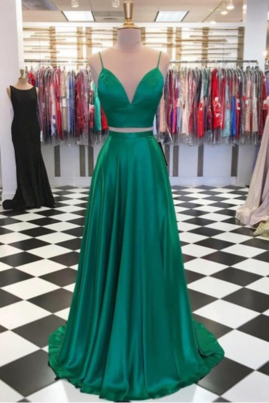 A-Line Two Pieces Green Long Prom Dresses Formal Evening Gowns 601892 A-Line Two Pieces Green Long Prom Dresses Formal Evening Gowns 601892