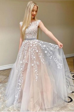 A-Line Beaded Lace Long Prom Dresses Formal Evening Gowns 601893