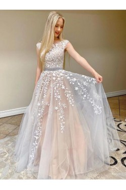 A-Line Beaded Lace Long Prom Dresses Formal Evening Gowns 601893