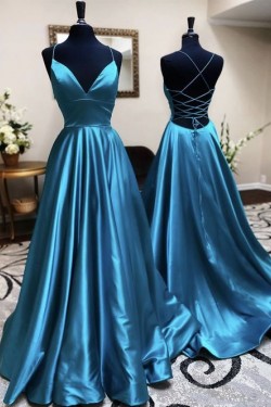 A-Line V-Neck Long Prom Dresses Formal Evening Gowns 601894
