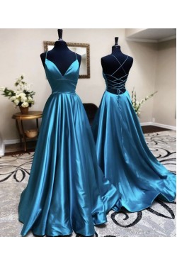 A-Line V-Neck Long Prom Dresses Formal Evening Gowns 601894