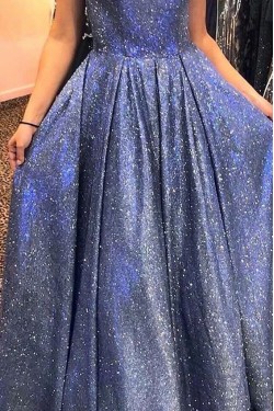 A-Line One Shoulder Long Prom Dresses Formal Evening Gowns 601899