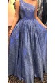 A-Line One Shoulder Long Prom Dresses Formal Evening Gowns 601899