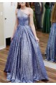 A-Line One Shoulder Long Prom Dresses Formal Evening Gowns 601899