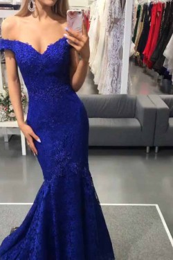 Mermaid Off-the-Shoulder Lace Long Prom Dresses Formal Evening Gowns 601901