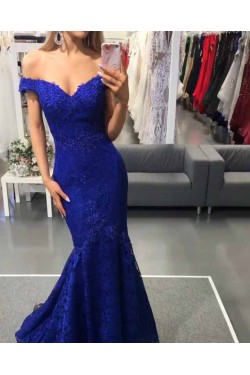 Mermaid Off-the-Shoulder Lace Long Prom Dresses Formal Evening Gowns 601901