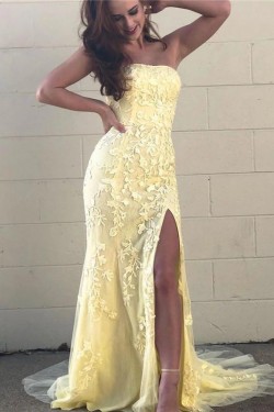 Mermaid Strapless Lace Long Prom Dresses Formal Evening Gowns 601903