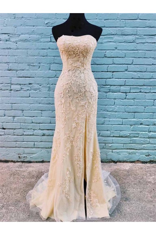Mermaid Strapless Lace Long Prom Dresses Formal Evening Gowns 601903