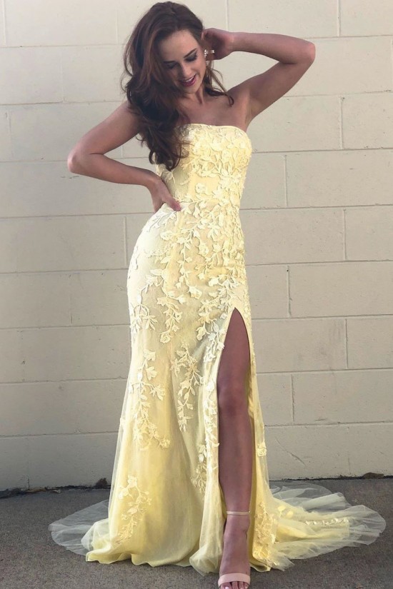 Mermaid Strapless Lace Long Prom Dresses Formal Evening Gowns 601903