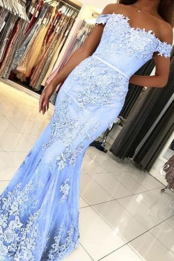 Mermaid Off-the-Shoulder Lace Long Prom Dresses Formal Evening Gowns 601904
