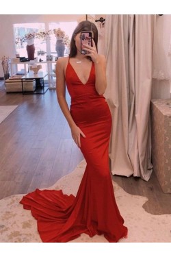Mermaid V-Neck Long Prom Dresses Formal Evening Gowns 601907