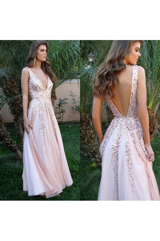 A-Line V-Neck Beaded Long Prom Dresses Formal Evening Gowns 601915 A-Line V-Neck Beaded Long Prom Dresses Formal Evening Gowns 601915