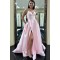 A-Line Long Pink V-Neck Long Prom Dresses Formal Evening Gowns 601919