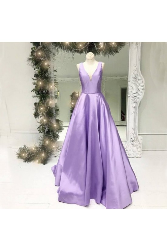 A-Line V-Neck Long Satin Prom Dresses Formal Evening Gowns 601921 A-Line V-Neck Long Satin Prom Dresses Formal Evening Gowns 601921