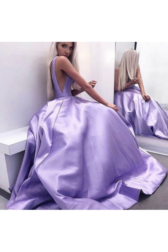 A-Line V-Neck Long Satin Prom Dresses Formal Evening Gowns 601921 A-Line V-Neck Long Satin Prom Dresses Formal Evening Gowns 601921
