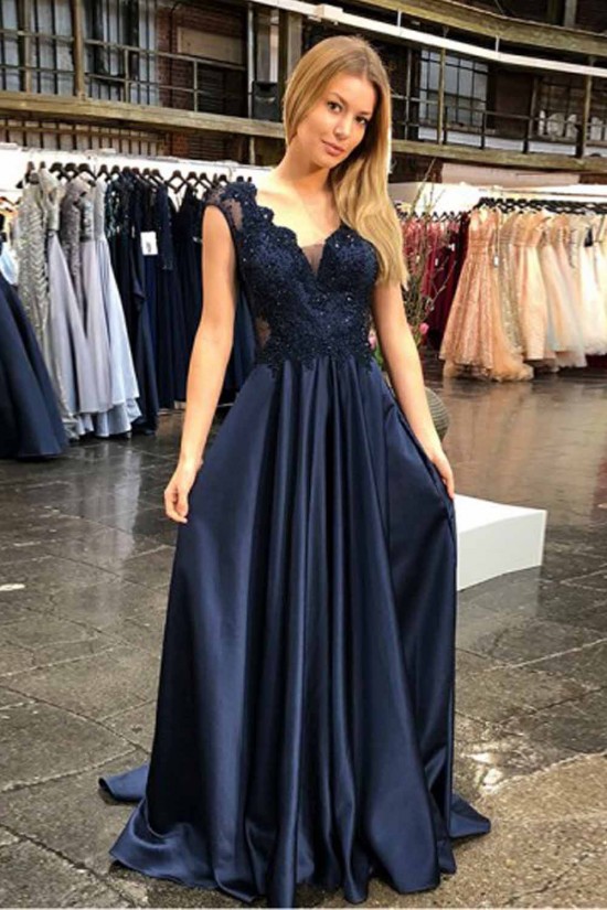 A-Line Lace V-Neck Long Prom Dresses Formal Evening Gowns 601922 A-Line Lace V-Neck Long Prom Dresses Formal Evening Gowns 601922