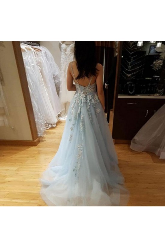 A-Line V-Neck Long Prom Dresses Formal Evening Gowns 601924