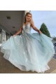 A-Line V-Neck Long Prom Dresses Formal Evening Gowns 601924