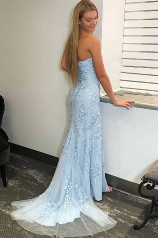 Elegant Lace Strapless Long Prom Dresses Formal Evening Gowns 601925