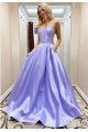A-Line Spaghetti Straps Satin Long Prom Dresses Formal Evening Gowns 601927