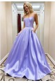 A-Line Spaghetti Straps Satin Long Prom Dresses Formal Evening Gowns 601927