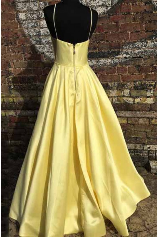 A-Line Spaghetti Straps Satin Long Prom Dresses Formal Evening Gowns 601927