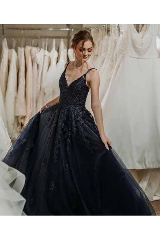 A-Line Spaghetti Straps Long Black Prom Dresses Formal Evening Gowns 601928 A-Line Spaghetti Straps Long Black Prom Dresses Formal Evening Gowns 601928