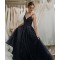 A-Line Spaghetti Straps Long Black Prom Dresses Formal Evening Gowns 601928