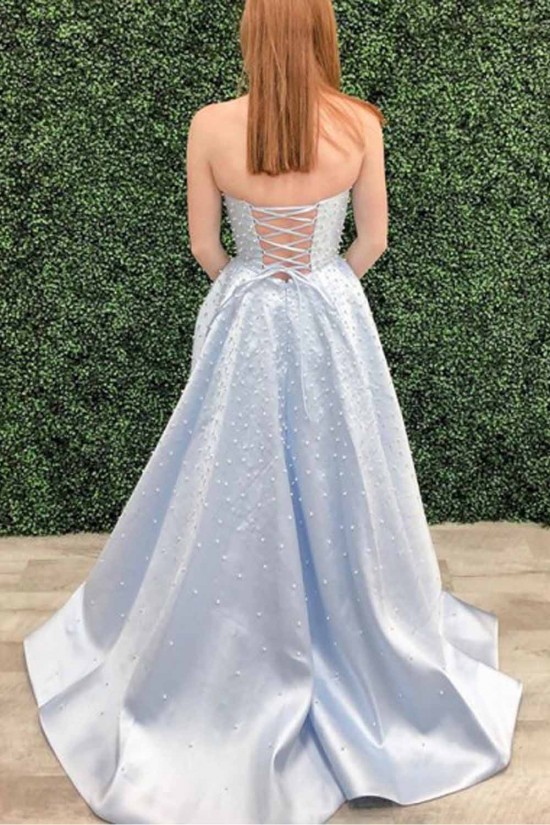 A-Line Strapless Long Prom Dresses Formal Evening Gowns 601929