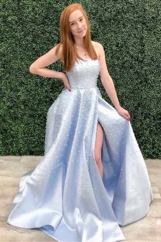 A-Line Strapless Long Prom Dresses Formal Evening Gowns 601929