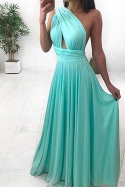 A-Line Long Chiffon One Shoulder Prom Dresses Formal Evening Gowns 601932