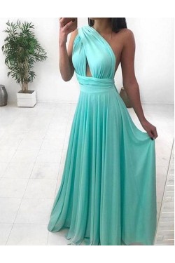A-Line Long Chiffon One Shoulder Prom Dresses Formal Evening Gowns 601932