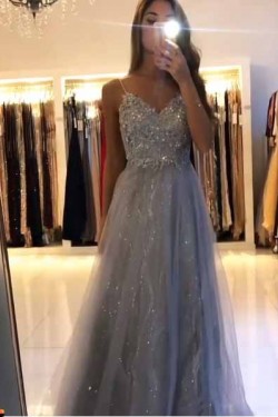 A-Line Beaded Lace Long Prom Dresses Formal Evening Gowns 601935