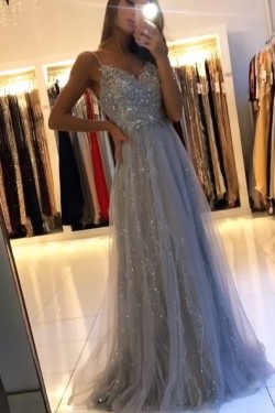A-Line Beaded Lace Long Prom Dresses Formal Evening Gowns 601935