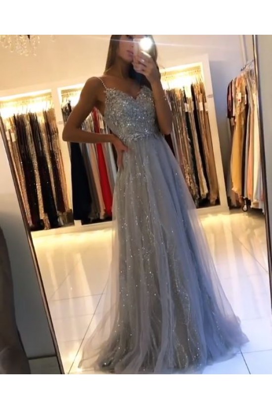 A-Line Beaded Lace Long Prom Dresses Formal Evening Gowns 601935