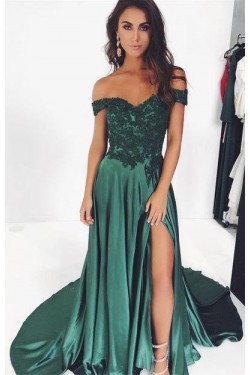 A-Line Lace Off-the-Shoulder Long Prom Dresses Formal Evening Gowns 601936