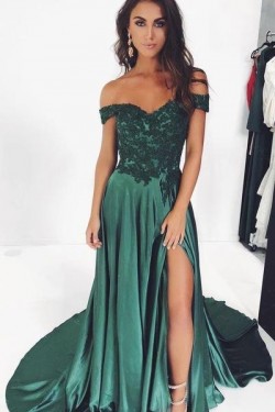 A-Line Lace Off-the-Shoulder Long Prom Dresses Formal Evening Gowns 601936