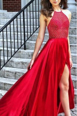 A-Line Beaded Long Prom Dresses Formal Evening Gowns 601937
