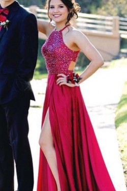 A-Line Beaded Long Prom Dresses Formal Evening Gowns 601937