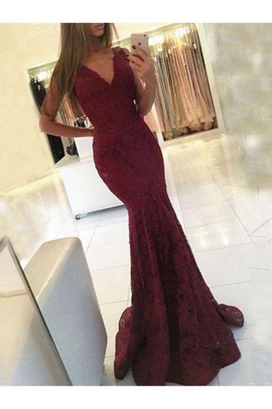 Mermaid Lace V-Neck Long Prom Dresses Formal Evening Gowns 601939 Mermaid Lace V-Neck Long Prom Dresses Formal Evening Gowns 601939