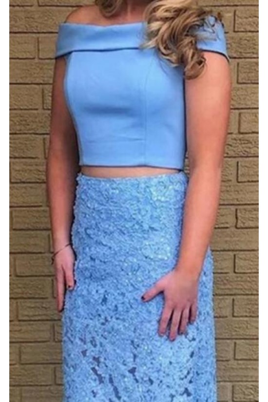 Elegant Two Pieces Off-the-Shoulder Lace Appliques Long Prom Dresses Formal Evening Gowns 601940 Elegant Two Pieces Off-the-Shoulder Lace Appliques Long Prom Dresses Formal Evening Gowns 601940