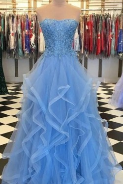 Elegant Beaded Lace Tulle Long Prom Dresses Formal Evening Gowns 601941