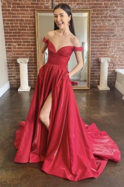 A-Line Off-the-Shoulder Long Prom Dresses Formal Evening Gowns 601945