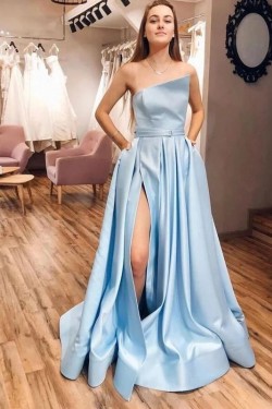 A-Line Satin Long Prom Dresses Formal Evening Gowns 601949