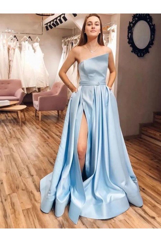 A-Line Satin Long Prom Dresses Formal Evening Gowns 601949