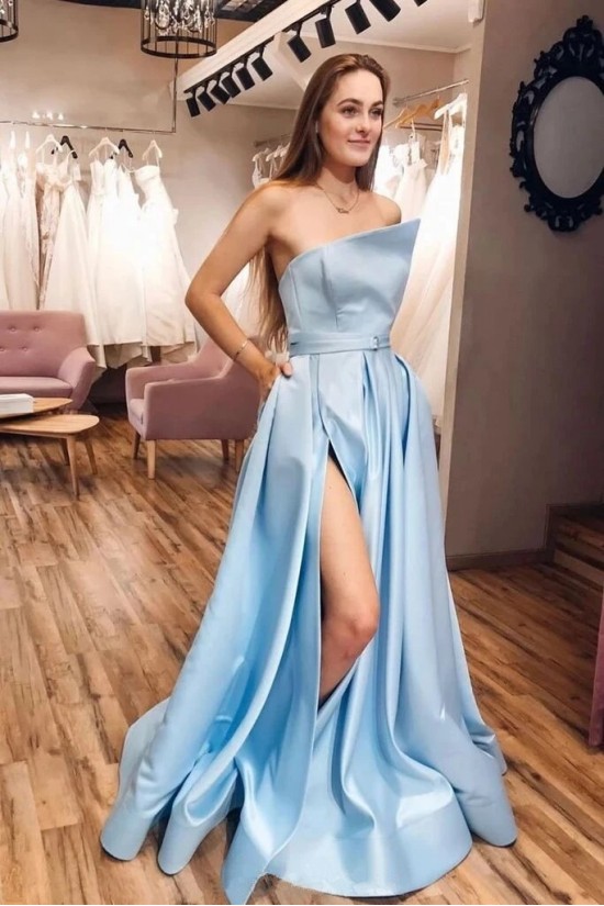 A-Line Satin Long Prom Dresses Formal Evening Gowns 601949
