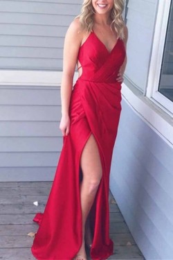 Long Red V-Neck Prom Dresses Formal Evening Gowns 601953